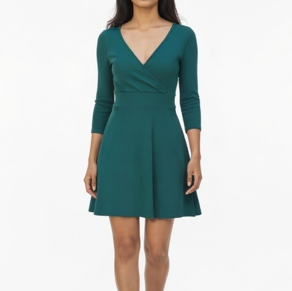 Modcloth Skater Dress Sz S Ribbed Pullover Surplice Stretchy Lets Keep It Short